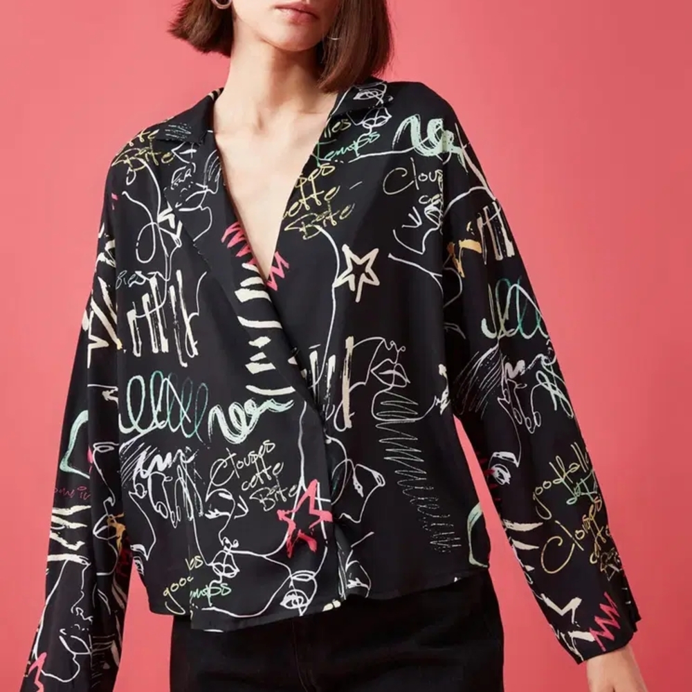 Aritzia Babaton Asymmetrical Graphity Martin Blouse In Size Small NWOT